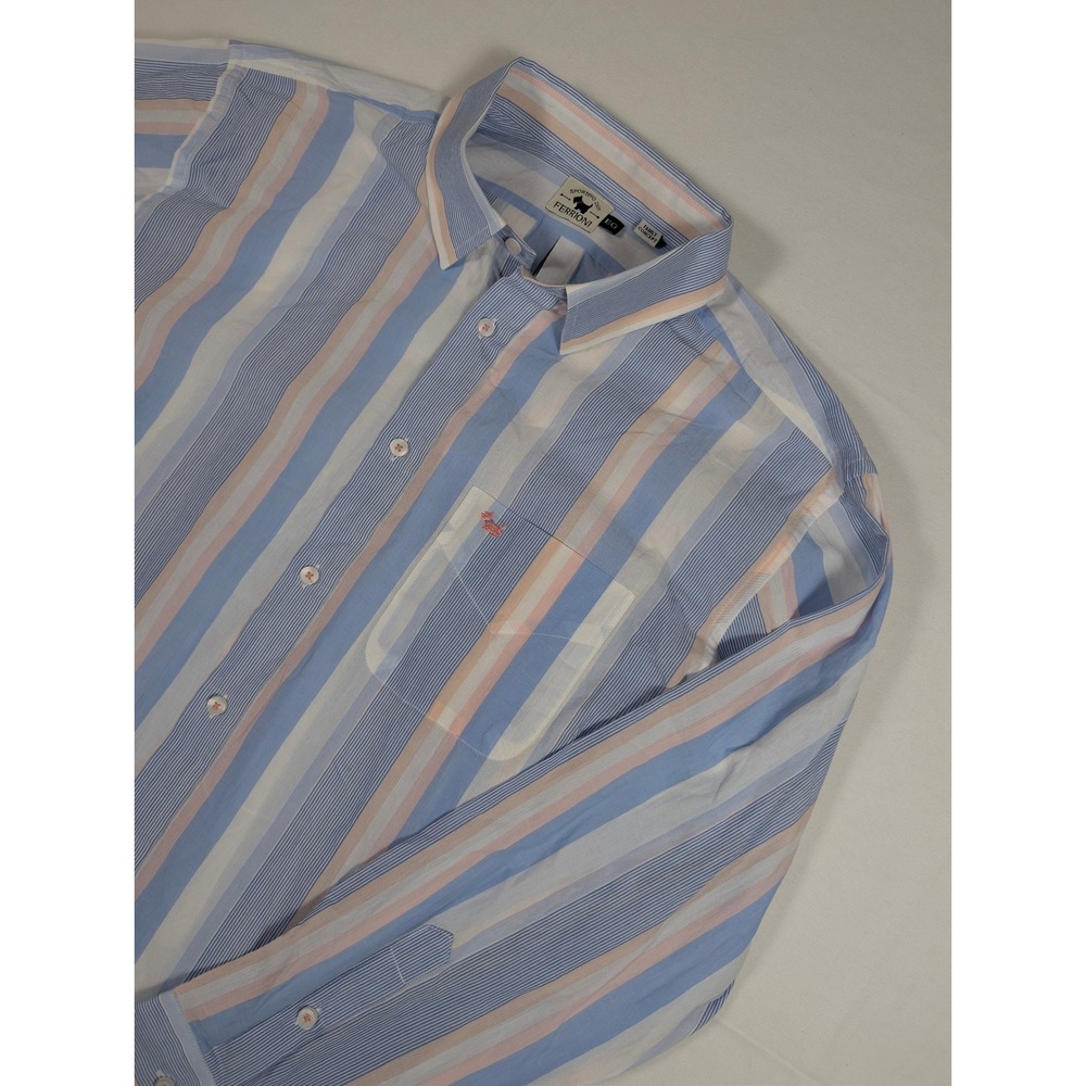 Ferrioni Sportivo Dip Mens XL Blue Peach Striped Button Down Shirt Cotton M27014